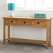 CORONA-3-DRAWER-CONSOLE-TABLE-WITH-SHELF-DISTRESSED-WAXED-PINE-2020-300-304-004-08-400×357
