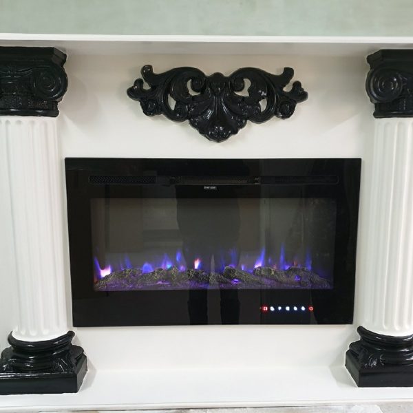 new fireplace in white and black